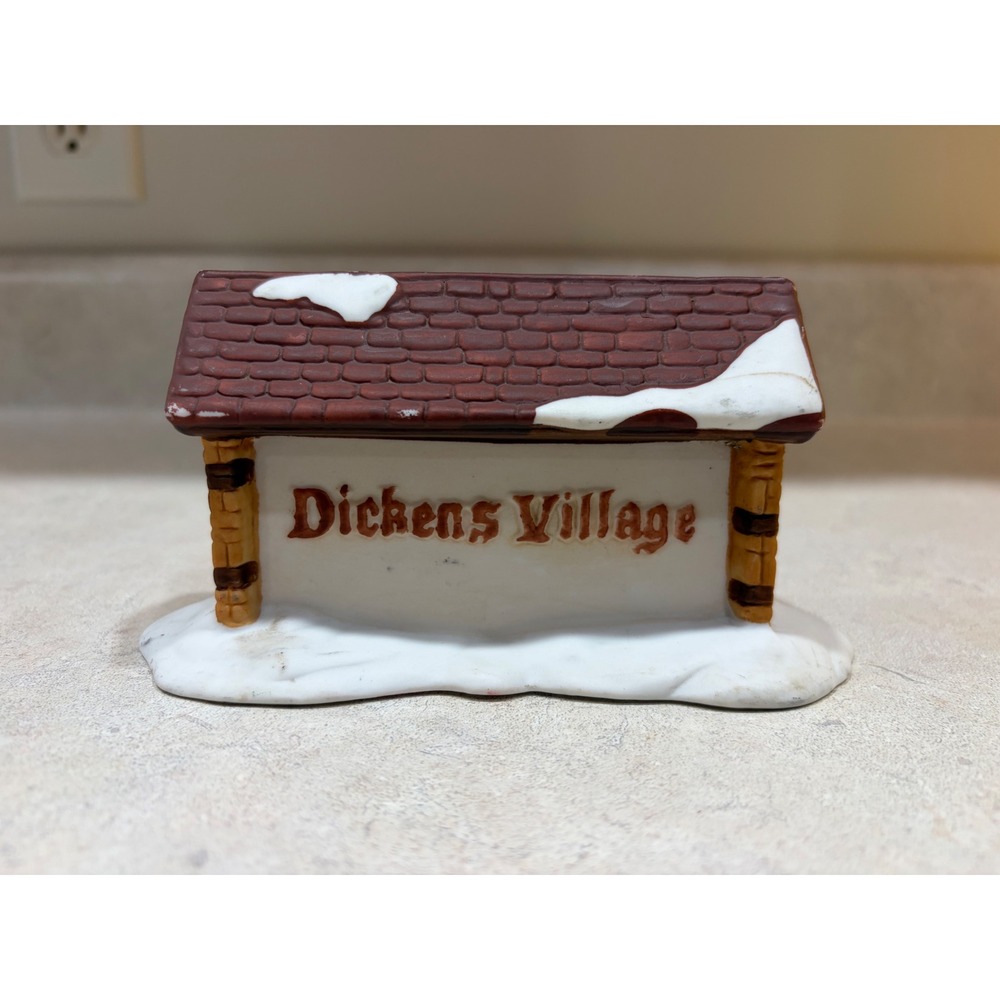 Dept 56 Dickens Village Sign White Brown Porcelain Christmas Decor Accessory